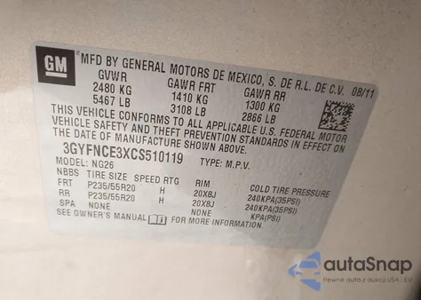 2012 Cadillac Srx Premium Collection из США, поврежденный, VIN 3GYFNCE3XCS510119